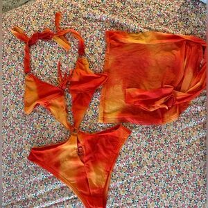 NWOT sister party Vibrant Orange and Red Tie-Dye Bikini Set